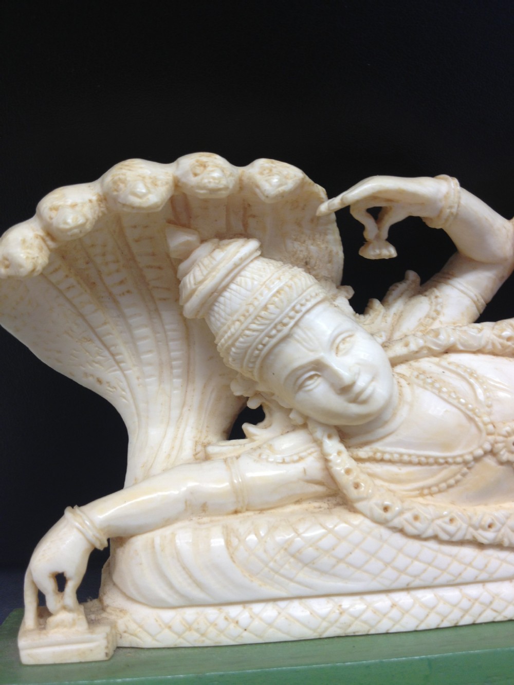 FINE QUALITY INDIAN IVORY RECLINING GODDESS ON STAND View IX