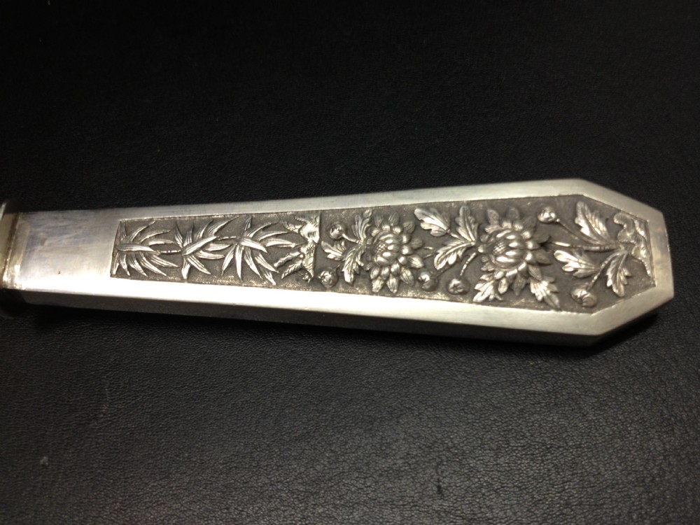 UNUSUAL CHINESE EXPORT SILVER HANDLED HAM HOCK HOLDER View VII