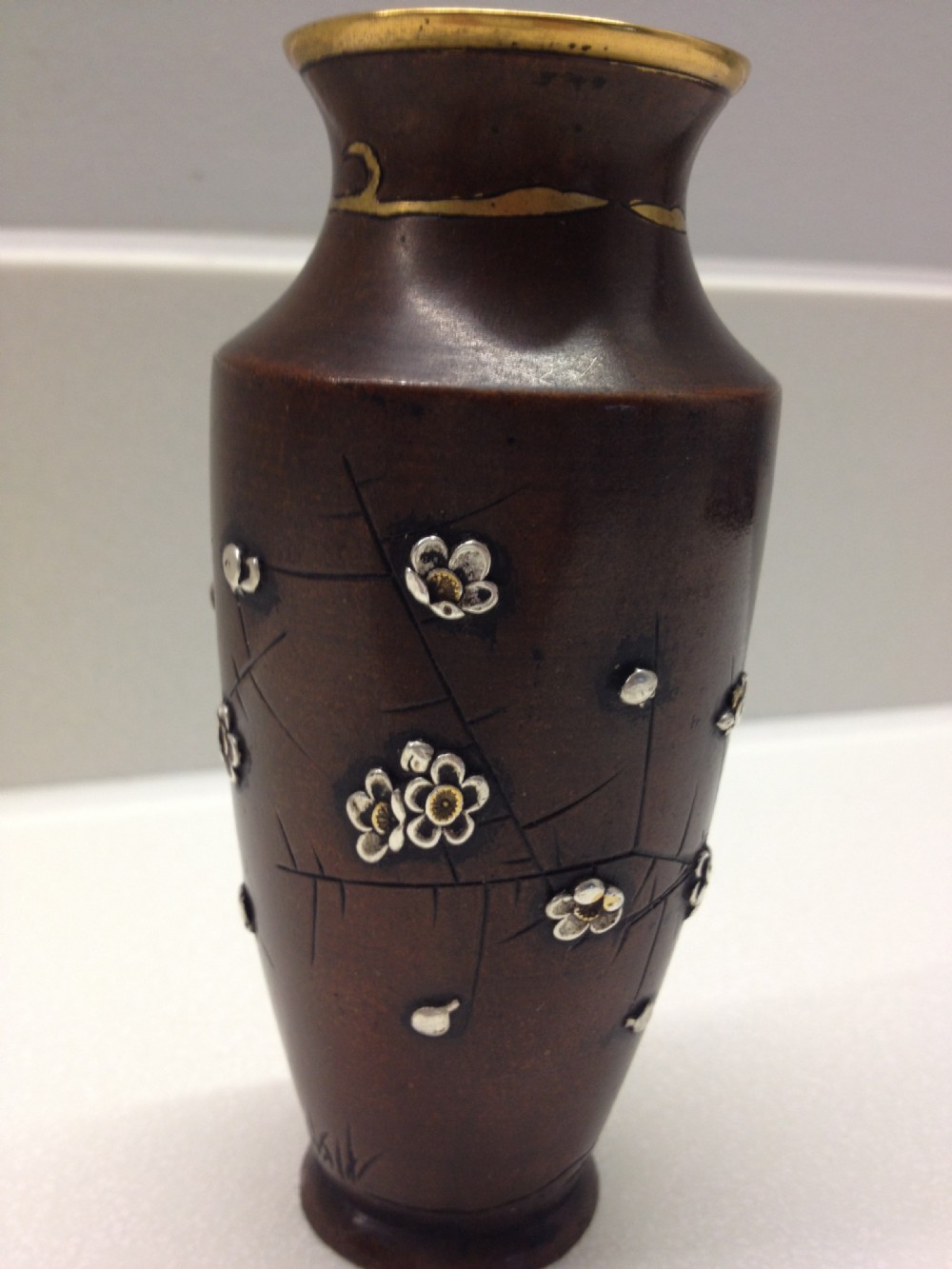 JAPANESE BRONZE AND OVERLAID MIXED METAL VASE MEIJI View III