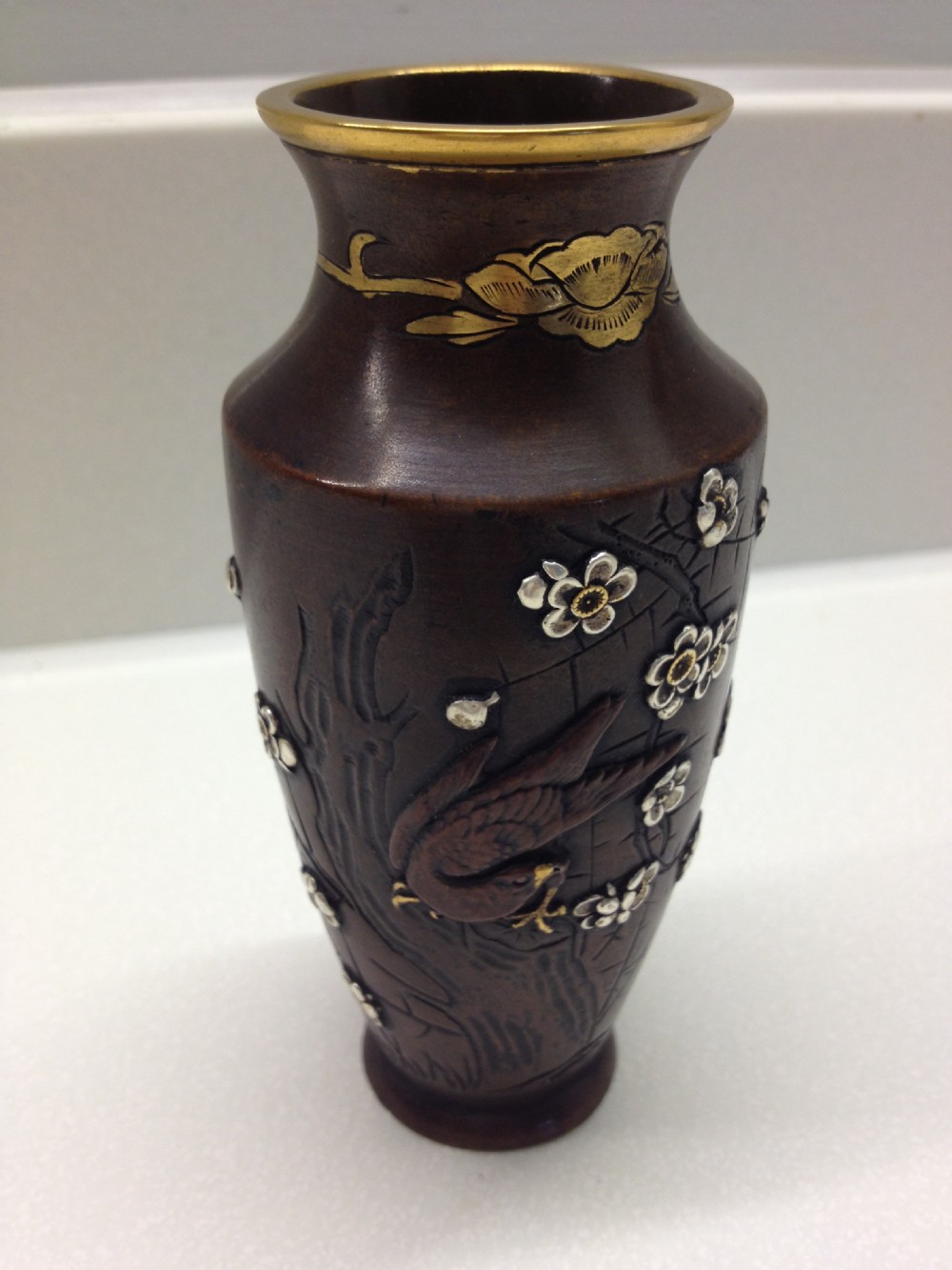 JAPANESE BRONZE AND OVERLAID MIXED METAL VASE MEIJI View V