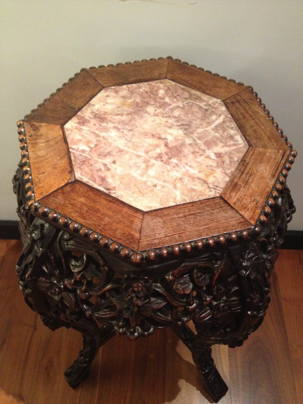 FINE QUALITY 19TH C CHINESE HARDWOOD MARBLE TOP PLANT STAND View II