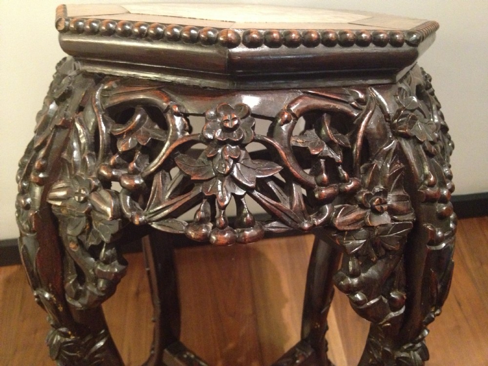 FINE QUALITY 19TH C CHINESE HARDWOOD MARBLE TOP PLANT STAND View V