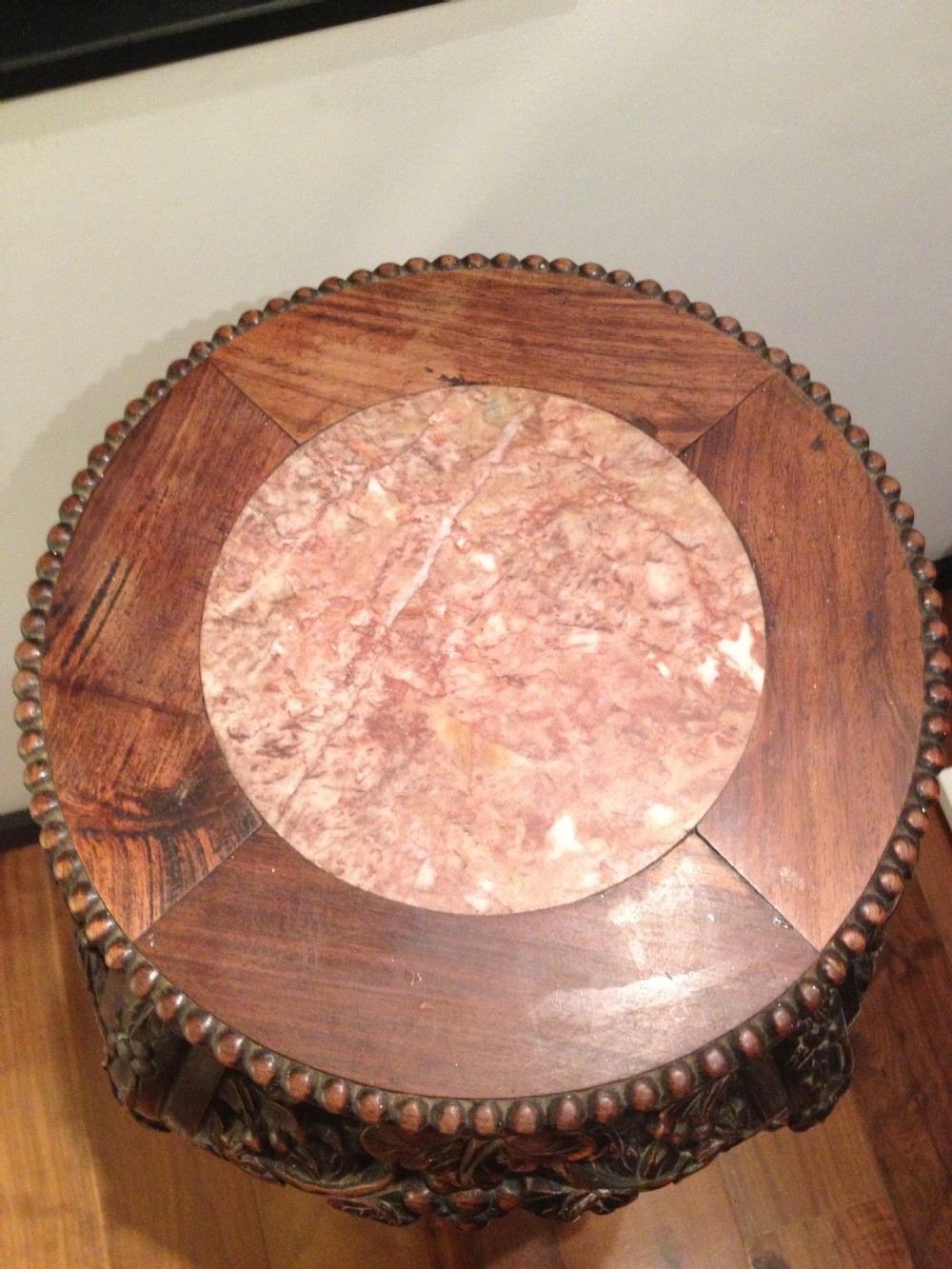 TALL CHINESE HARDWOOD MARBLE TOPPED PLANT STAND View III