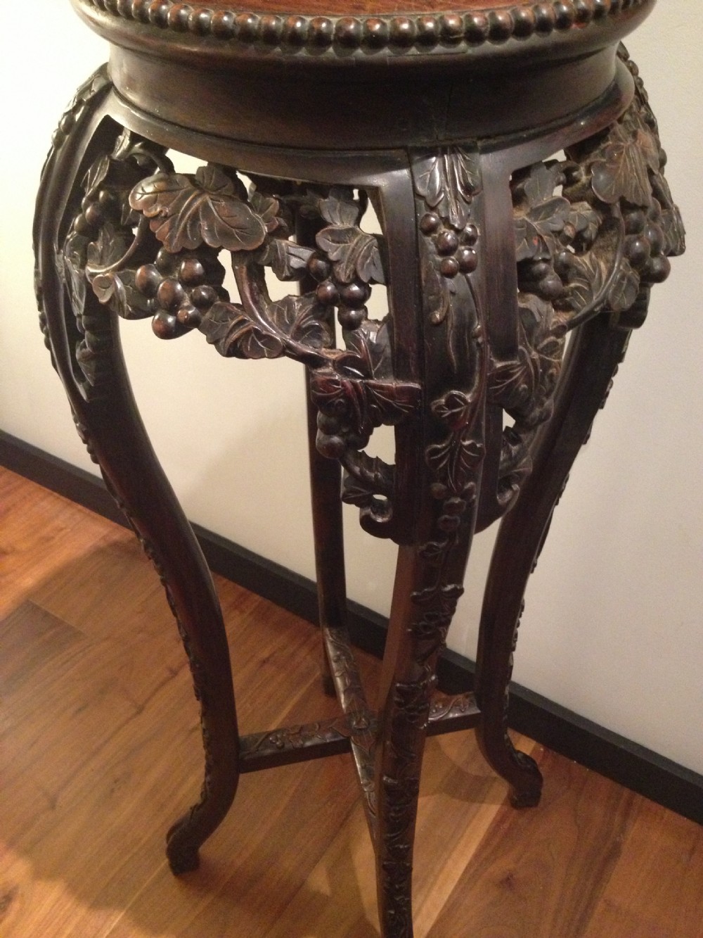 TALL CHINESE HARDWOOD MARBLE TOPPED PLANT STAND View V