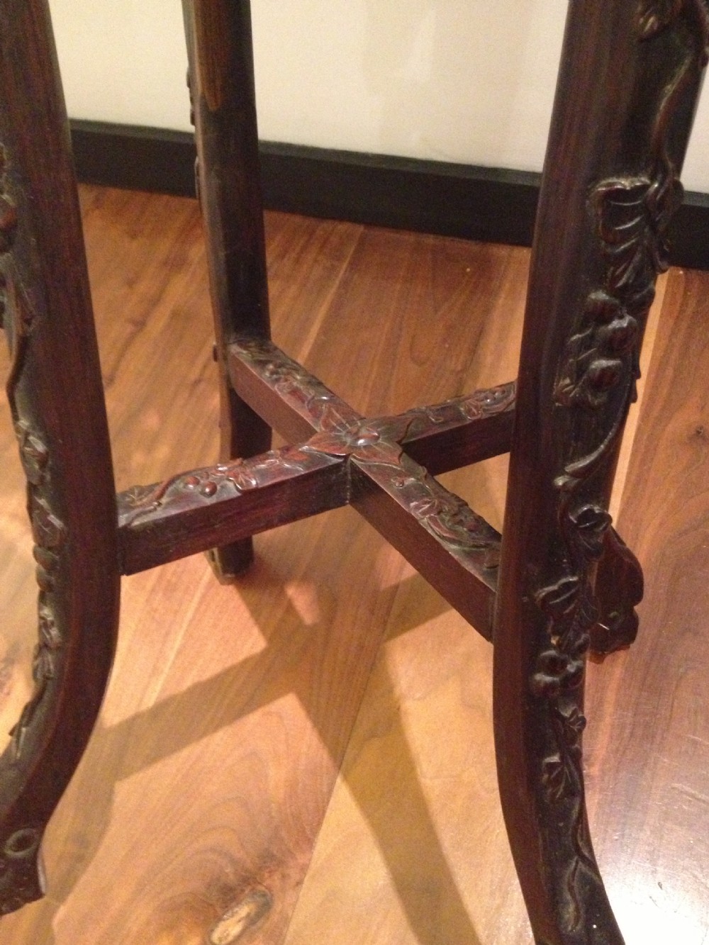TALL CHINESE HARDWOOD MARBLE TOPPED PLANT STAND View VII
