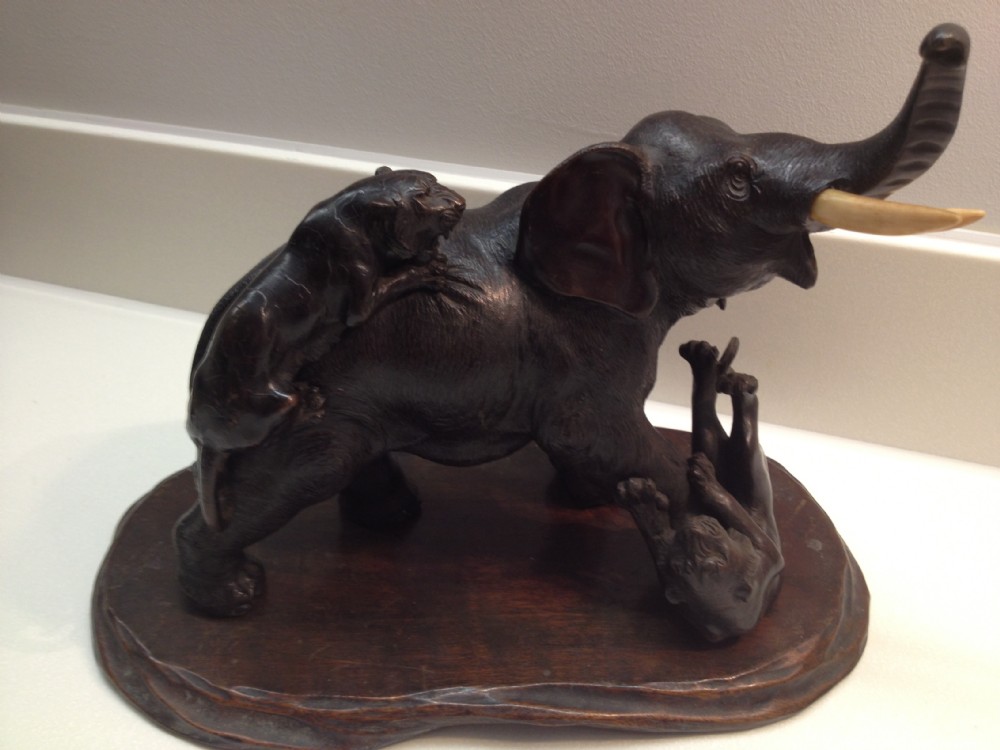 SUPER QUALITY JAPANESE BRONZE ELEPHANT TIGER GROUP MEIJI PERIOD 1868-1912
