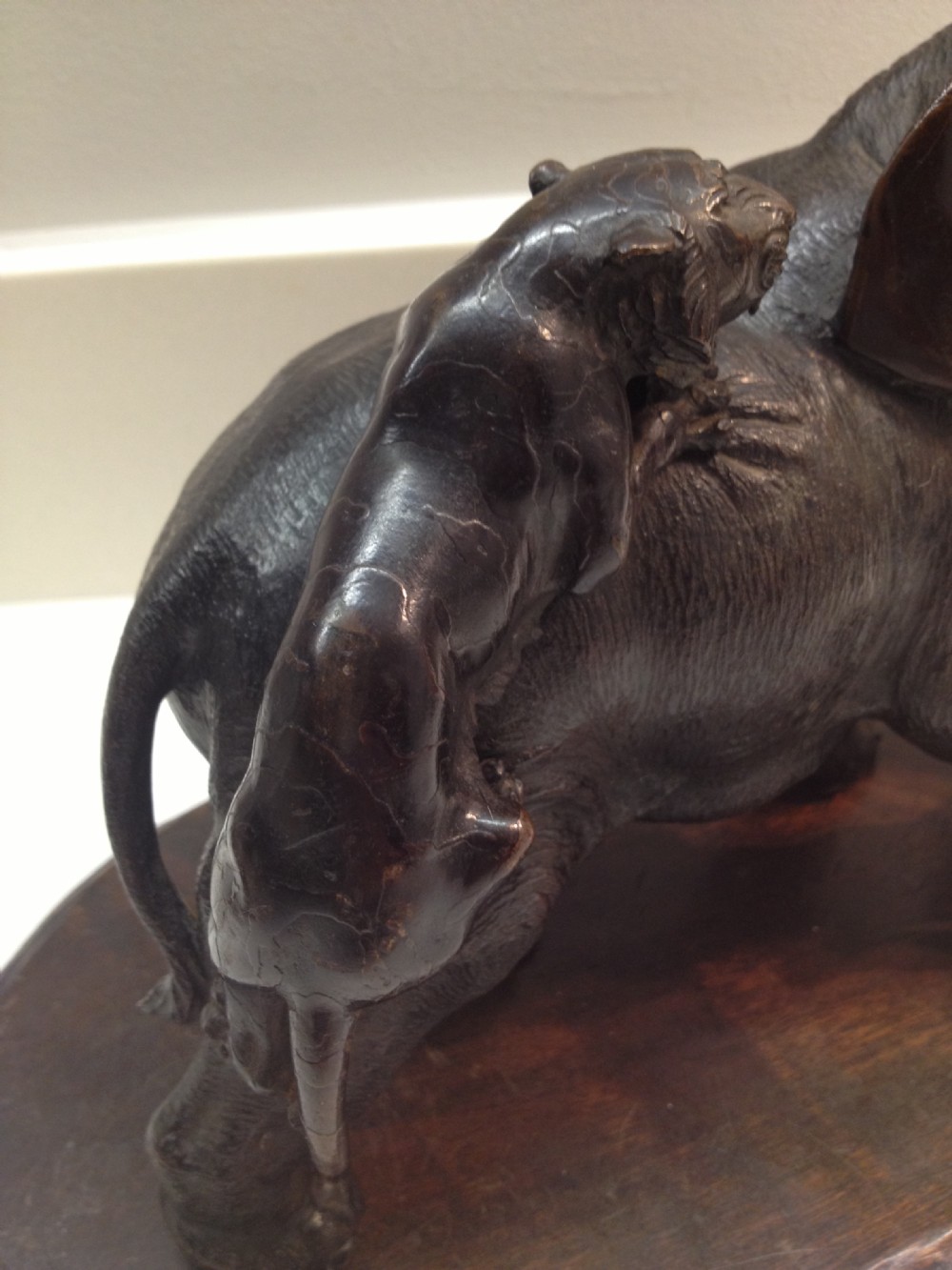 SUPER QUALITY JAPANESE BRONZE ELEPHANT TIGER GROUP MEIJI PERIOD 1868-1912 View IV
