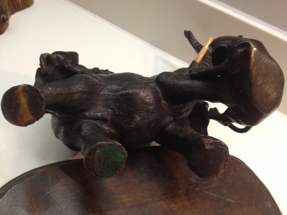 SUPER QUALITY JAPANESE BRONZE ELEPHANT TIGER GROUP MEIJI PERIOD 1868-1912 View IX