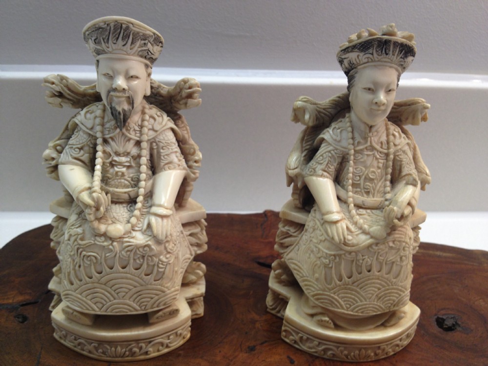 FINE PAIR OF CHINESE IVORY FIGURES EMPORER AND EMPORESS