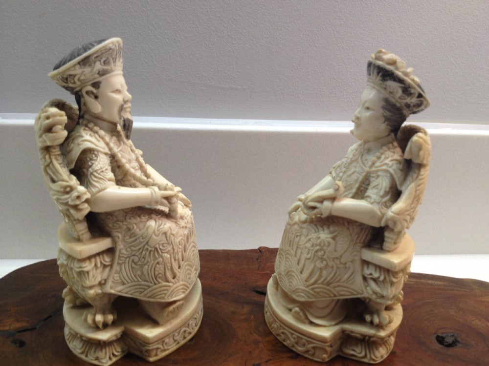FINE PAIR OF CHINESE IVORY FIGURES EMPORER AND EMPORESS View IV
