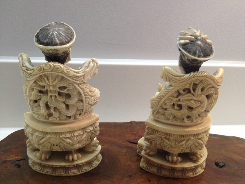 FINE PAIR OF CHINESE IVORY FIGURES EMPORER AND EMPORESS View V