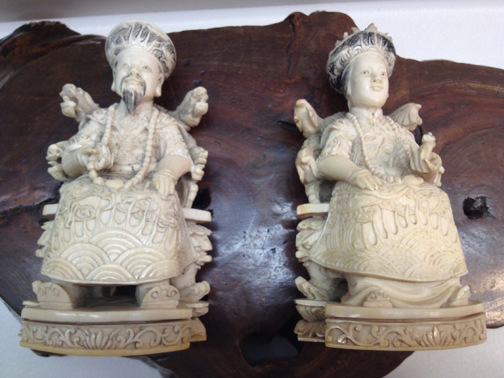 FINE PAIR OF CHINESE IVORY FIGURES EMPORER AND EMPORESS View VII