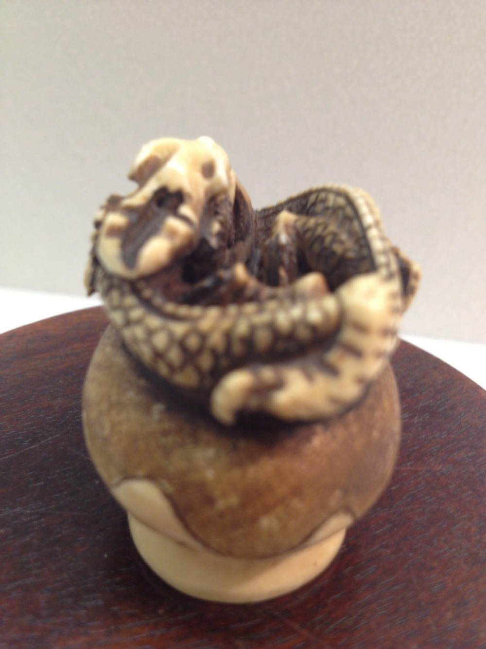 JAPANESE IVORY NETSUKE DRAGON RISING FROM CENSOR MEIJI PERIOD View V