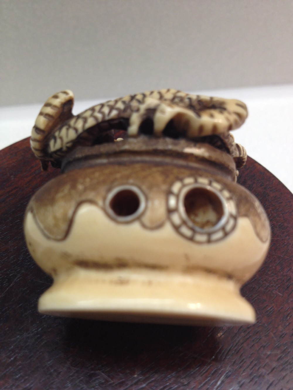 JAPANESE IVORY NETSUKE DRAGON RISING FROM CENSOR MEIJI PERIOD View VI