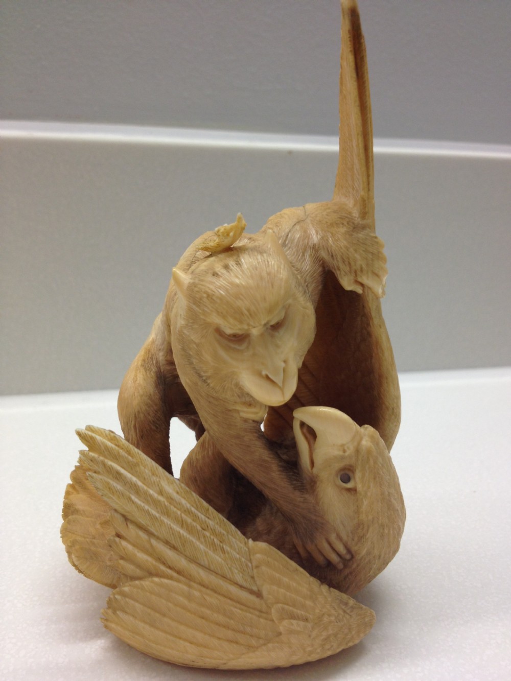 MAGNIFICENT QUALITY JAPANESE IVORY OKIMONO MONKEY AND EAGLE