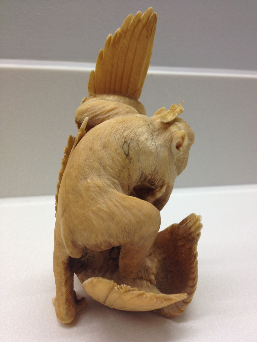 MAGNIFICENT QUALITY JAPANESE IVORY OKIMONO MONKEY AND EAGLE View III