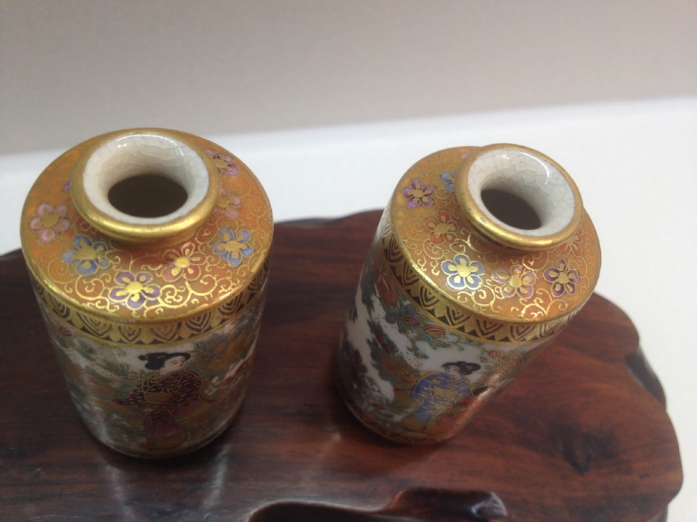NICE PAIR OF MINIATURE JAPANESE SATSUMA VASES  View VI