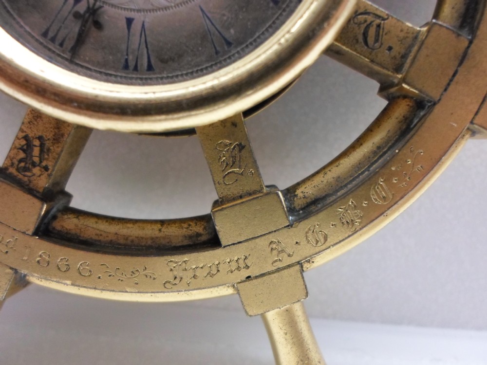 VICTORIAN GILT BRONZE NAUTICAL DESK CLOCK HOWELL JAMES & CO 1866 View IX