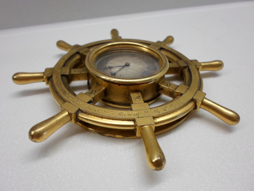 VICTORIAN GILT BRONZE NAUTICAL DESK CLOCK HOWELL JAMES & CO 1866 View X