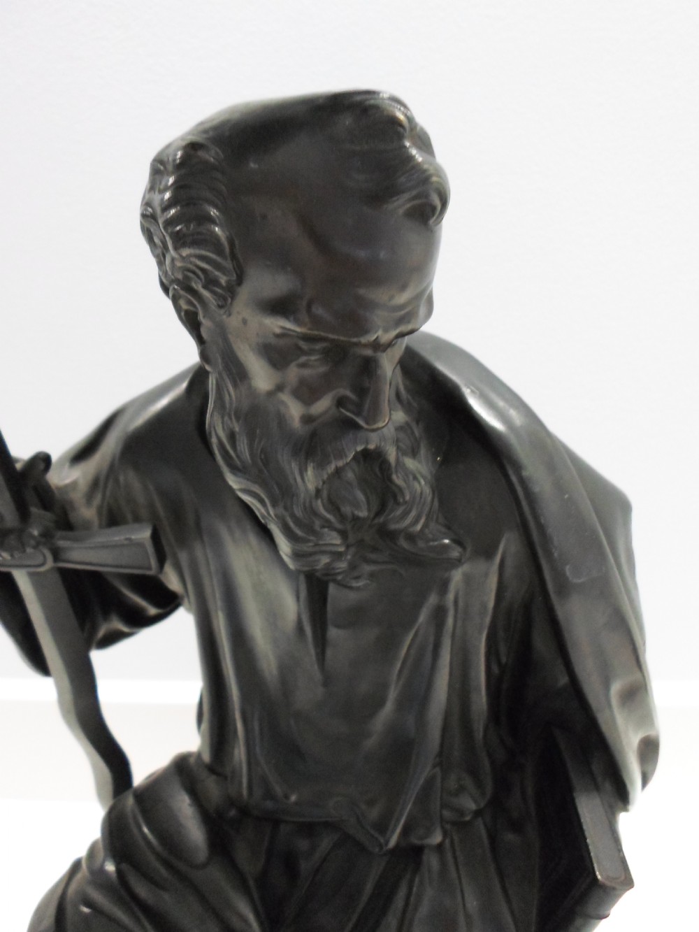 VERY HEAVY VICTORIAN BRONZE FIGURE ON MARBLE PLINTH  View IV