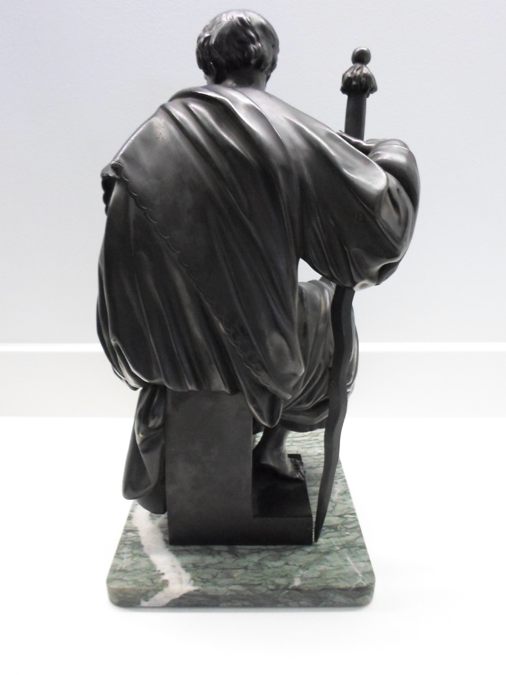 VERY HEAVY VICTORIAN BRONZE FIGURE ON MARBLE PLINTH  View VII