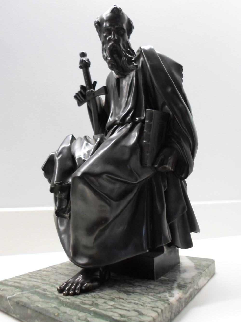 VERY HEAVY VICTORIAN BRONZE FIGURE ON MARBLE PLINTH  View XV