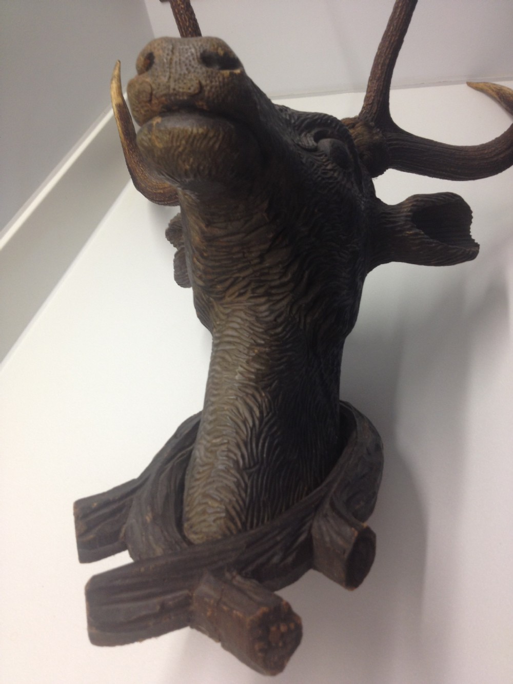 VICTORIAN CARVED BLACK FOREST DEERS HEAD WITH REAL ANTLERS View VI