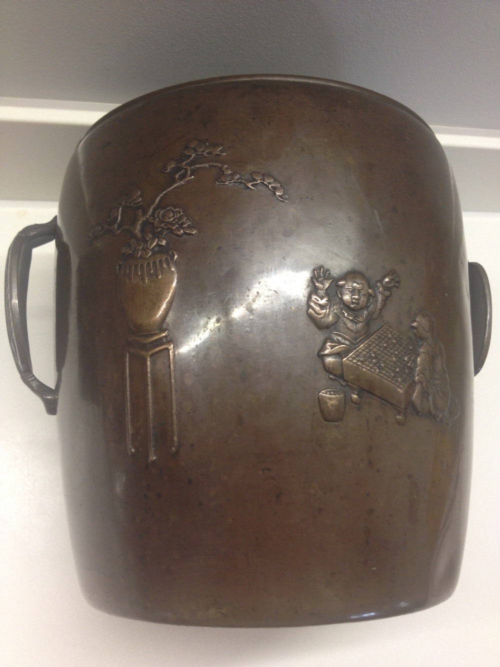 JAPANESE BRONZE JARDINIERE PLANT POT MEIJI PERIOD SIGNED View IV