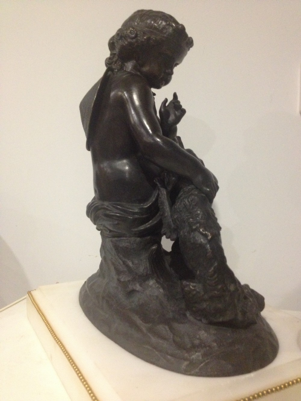 SUPERB LARGE VICTORIAN BRONZE GROUP GIRL WITH DOG View V