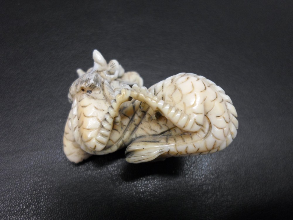 JAPANESE IVORY NETSUKE DRAGON AND RAT  View V