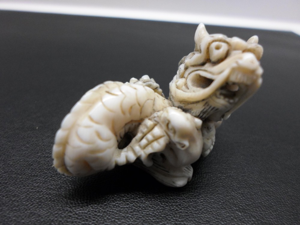 JAPANESE IVORY NETSUKE DRAGON AND RAT  View VII