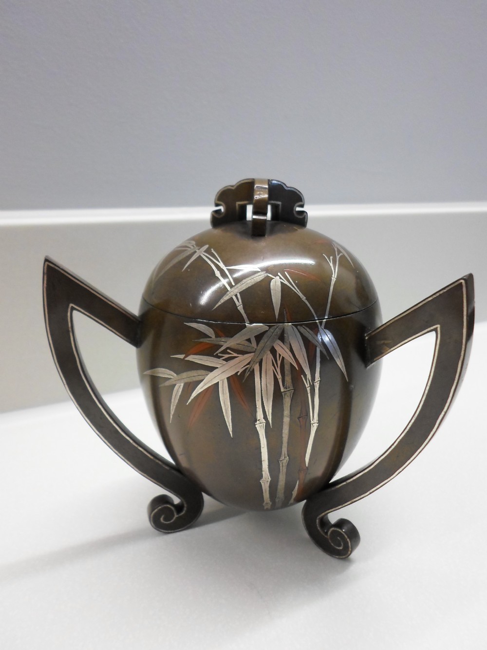  JAPANESE BRONZE SILVER INLAID KORO BY HATTORI  NOGAWA