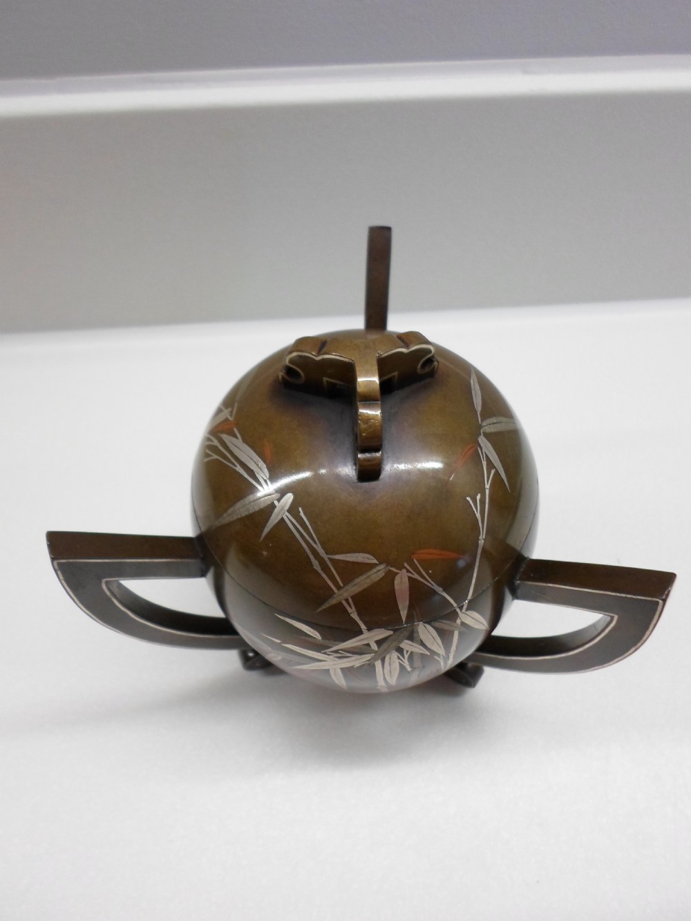  JAPANESE BRONZE SILVER INLAID KORO BY HATTORI  NOGAWA View V