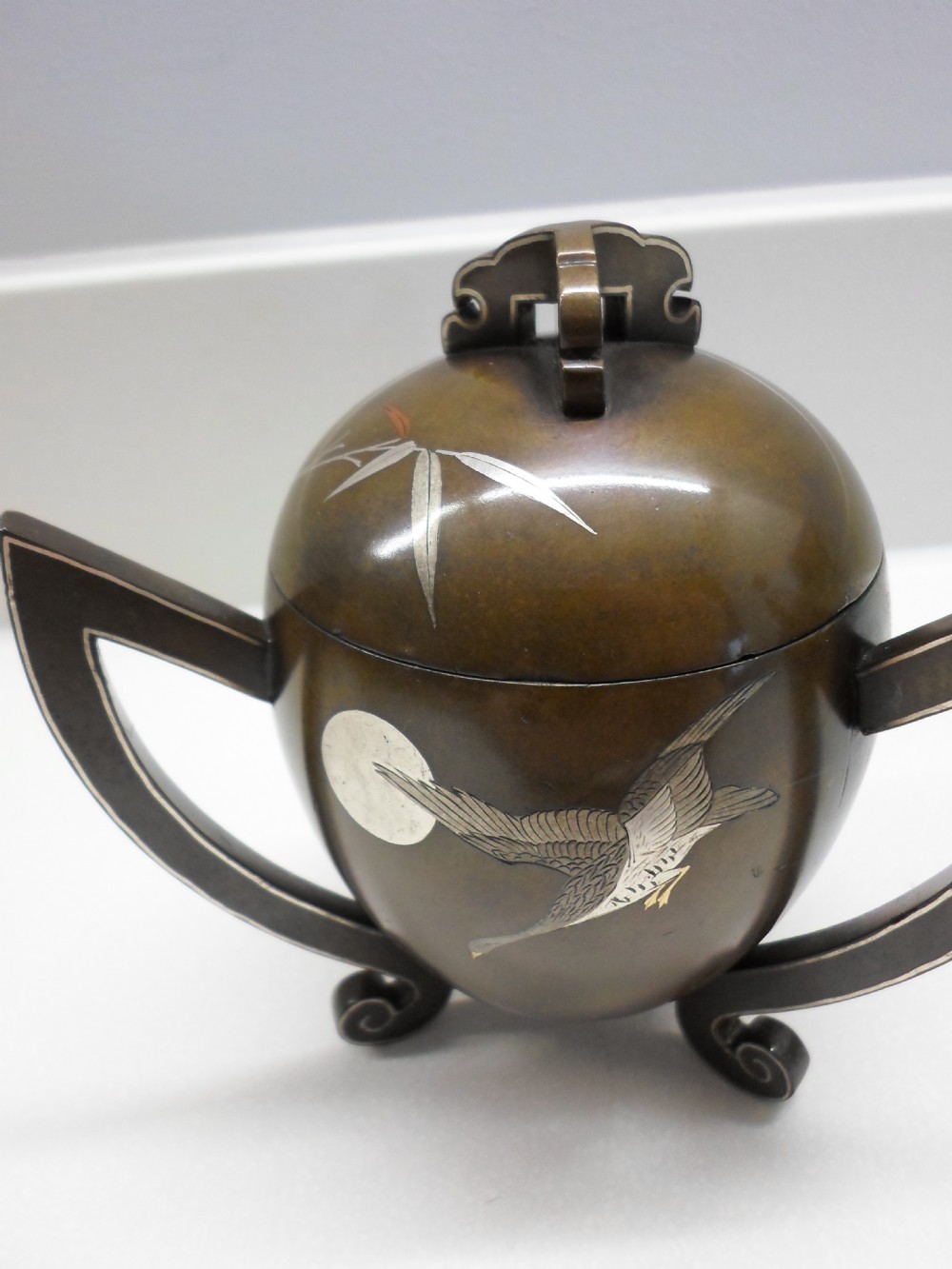  JAPANESE BRONZE SILVER INLAID KORO BY HATTORI  NOGAWA View VI