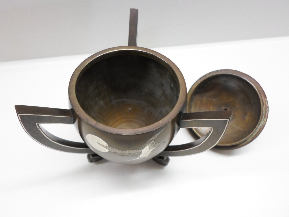  JAPANESE BRONZE SILVER INLAID KORO BY HATTORI  NOGAWA View VII