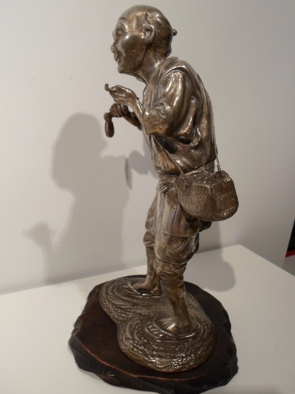 FINE QUALITY JAPANESE SILVERED OKIMONO ON STAND - SIGNED View II