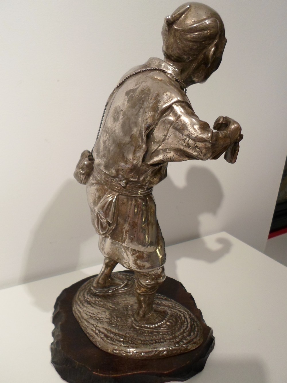 FINE QUALITY JAPANESE SILVERED OKIMONO ON STAND - SIGNED View IV