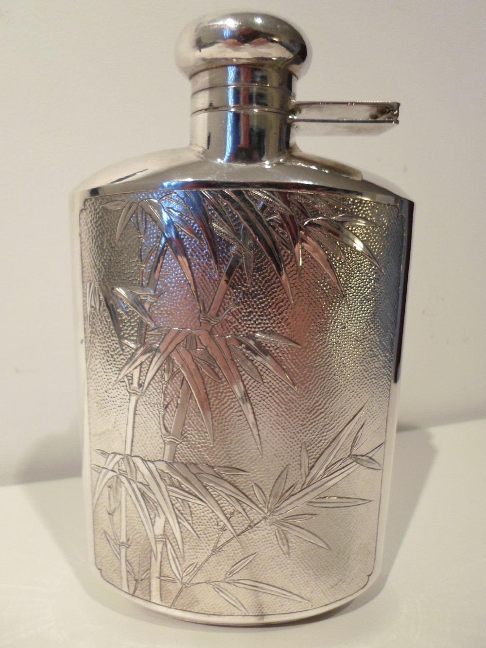 FINE QUALITY LARGE CHINESE SILVER HIP FLASK SHANGHAI MAKER