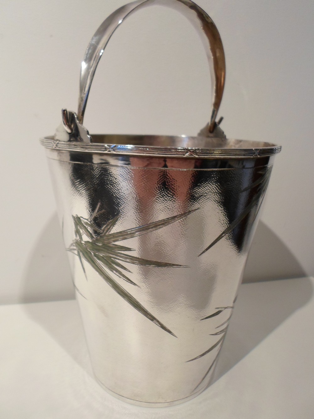  CHINESE SILVER & ENAMEL ICE BUCKET AND TONGS View III