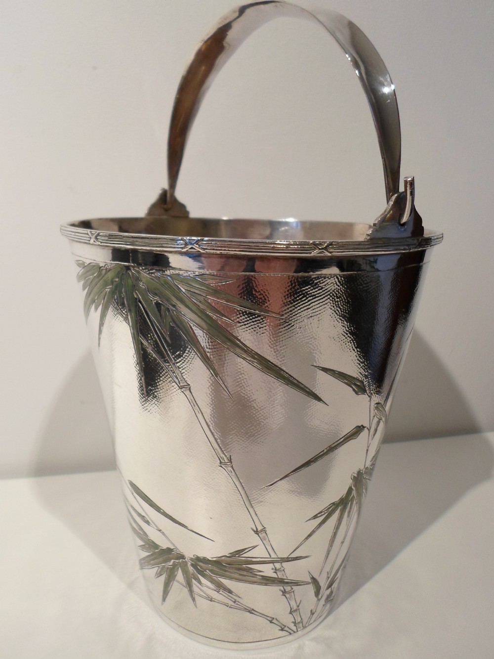  CHINESE SILVER & ENAMEL ICE BUCKET AND TONGS View IV