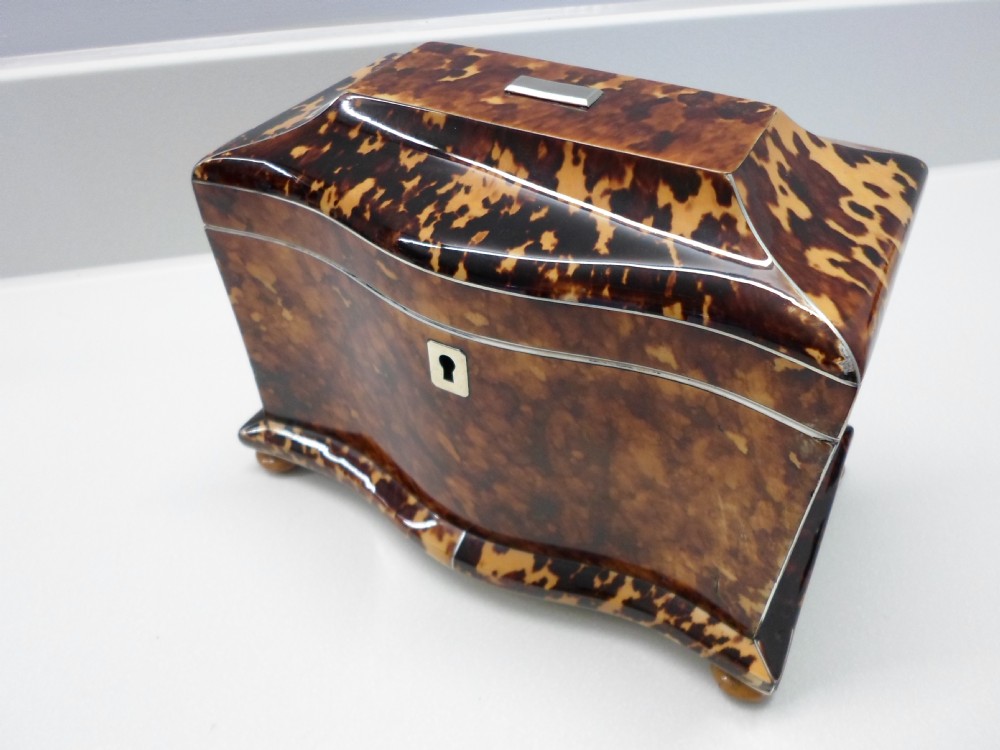 SUPERB REGENCY TORTOISESHELL AND IVORY TEA CADDY View II