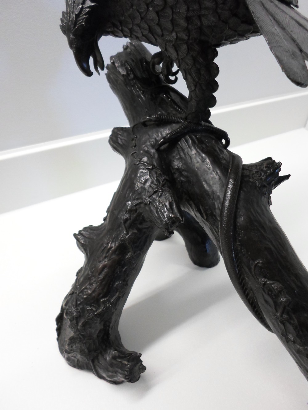 LARGE HEAVY JAPANESE BRONZE EAGLE ON BRANCH MEIJI PERIOD View VI