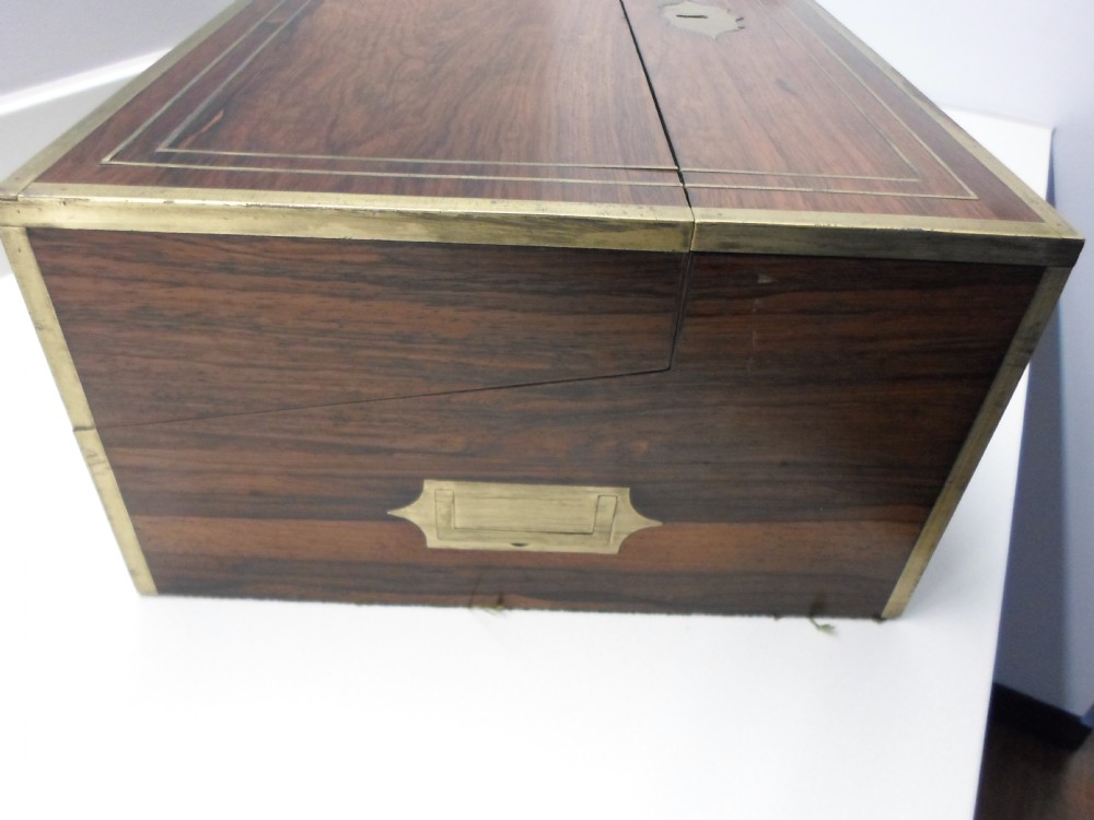 LARGE GEORGIAN CAMPAIGN WRITING BOX WITH POP UP MECHANISM  View V