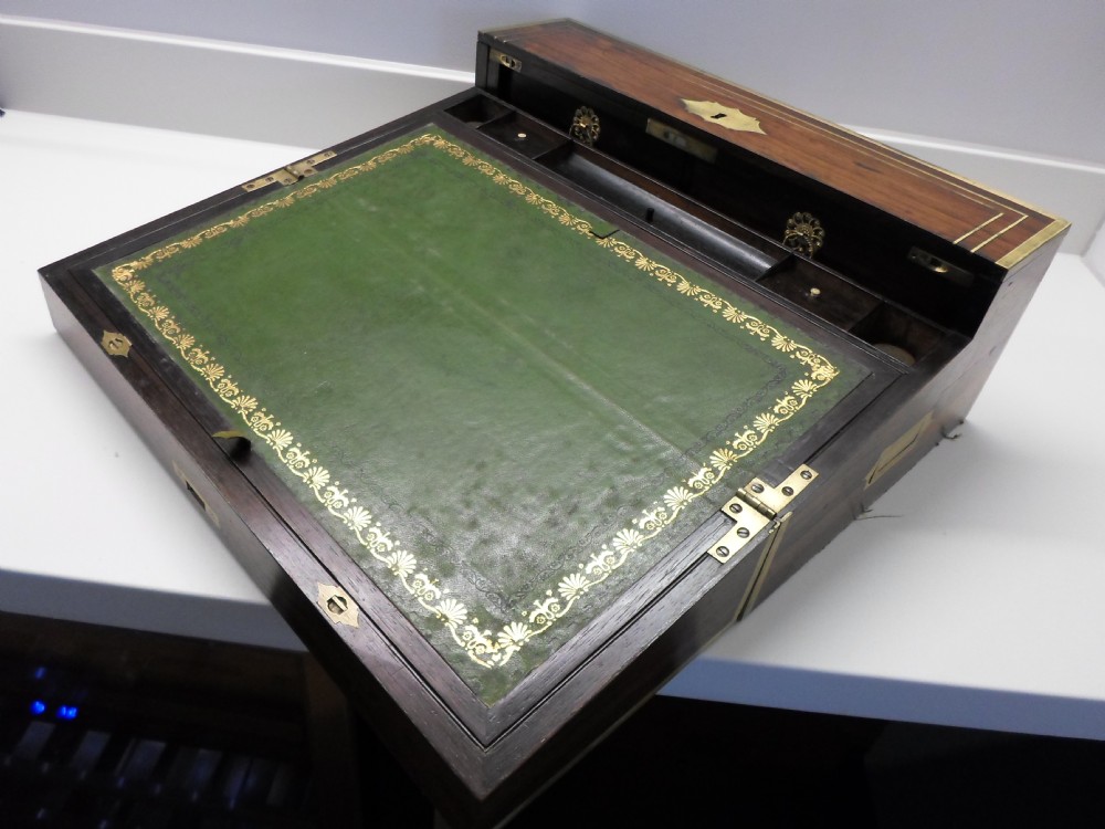 LARGE GEORGIAN CAMPAIGN WRITING BOX WITH POP UP MECHANISM  View VII