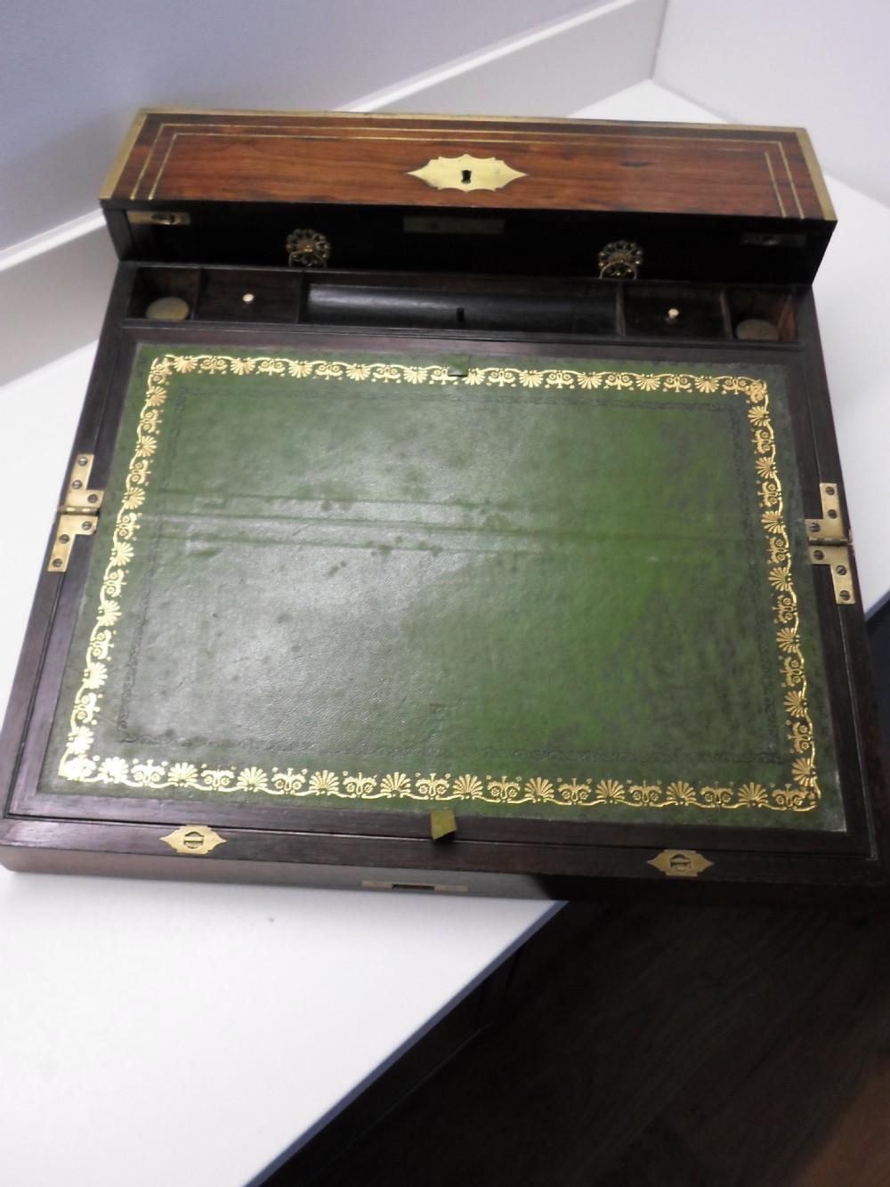 LARGE GEORGIAN CAMPAIGN WRITING BOX WITH POP UP MECHANISM  View VIII