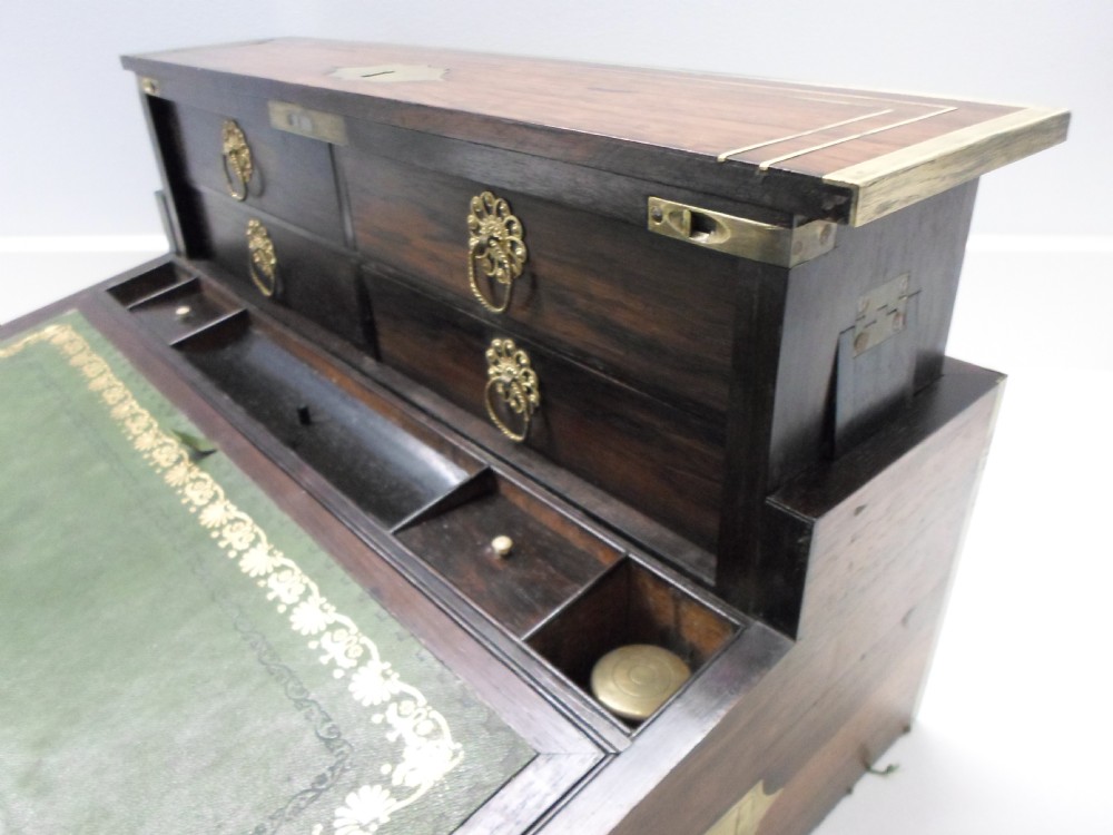 LARGE GEORGIAN CAMPAIGN WRITING BOX WITH POP UP MECHANISM  View X