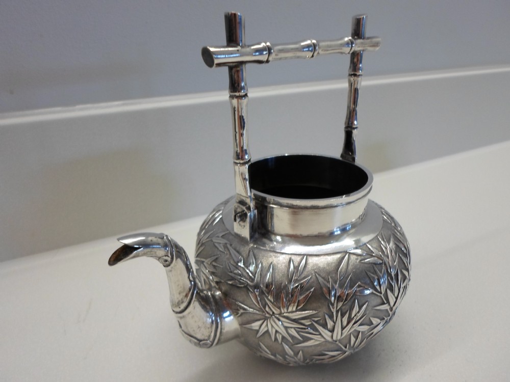 FINEST QUALITY CHINESE SILVER TEA KETTLE AND SUCRIER WANG HING View III