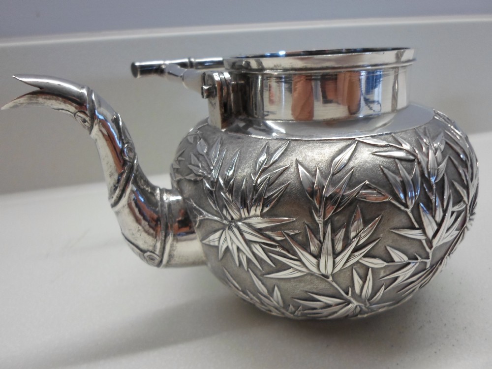 FINEST QUALITY CHINESE SILVER TEA KETTLE AND SUCRIER WANG HING View IV