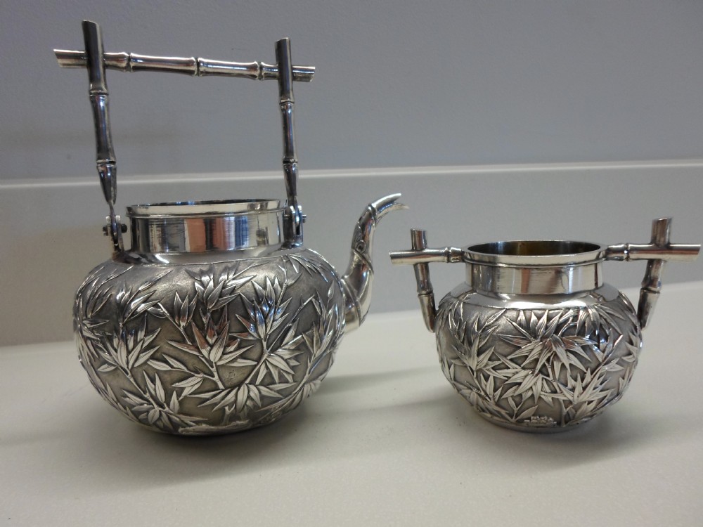 FINEST QUALITY CHINESE SILVER TEA KETTLE AND SUCRIER WANG HING View V