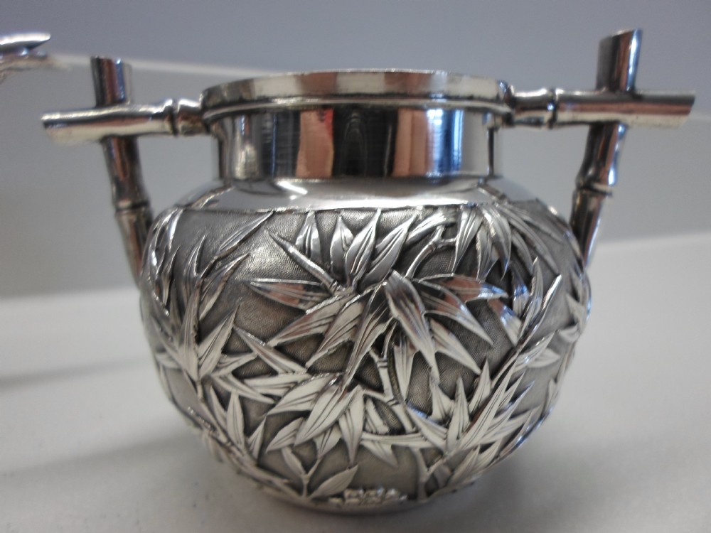 FINEST QUALITY CHINESE SILVER TEA KETTLE AND SUCRIER WANG HING View VI